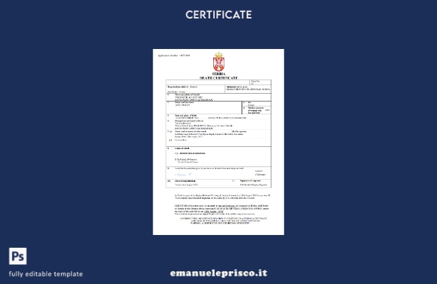 certificato di morte della Serbia in stile verificato modello Word e PDF